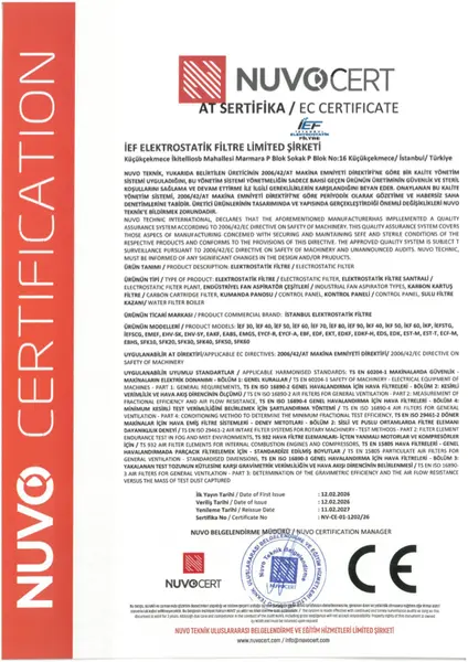 CE sertifikası ve uygunluk beyanı belgesinin ilk sayfası