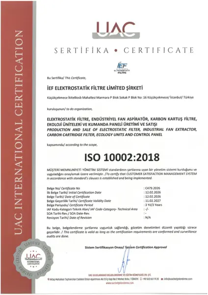 ISO 10002:2018 belgesinin ilk sayfası